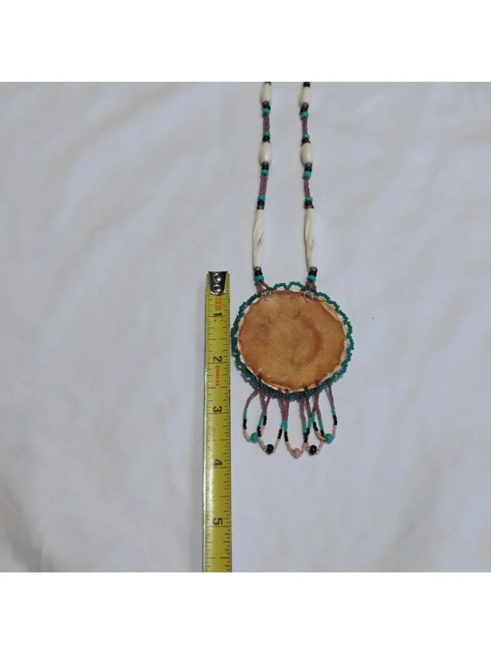 Vtg Native Wampum Bead Necklace Purple Spiny Oyster Shell on Leather - Picture 11 of 12